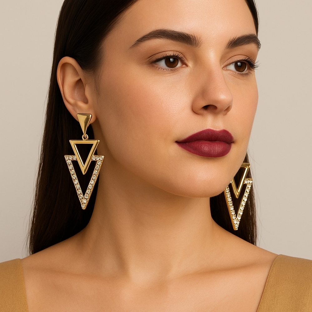 New Touch And Company Goldtone Rhinestone‎ Geometric Post Earrings